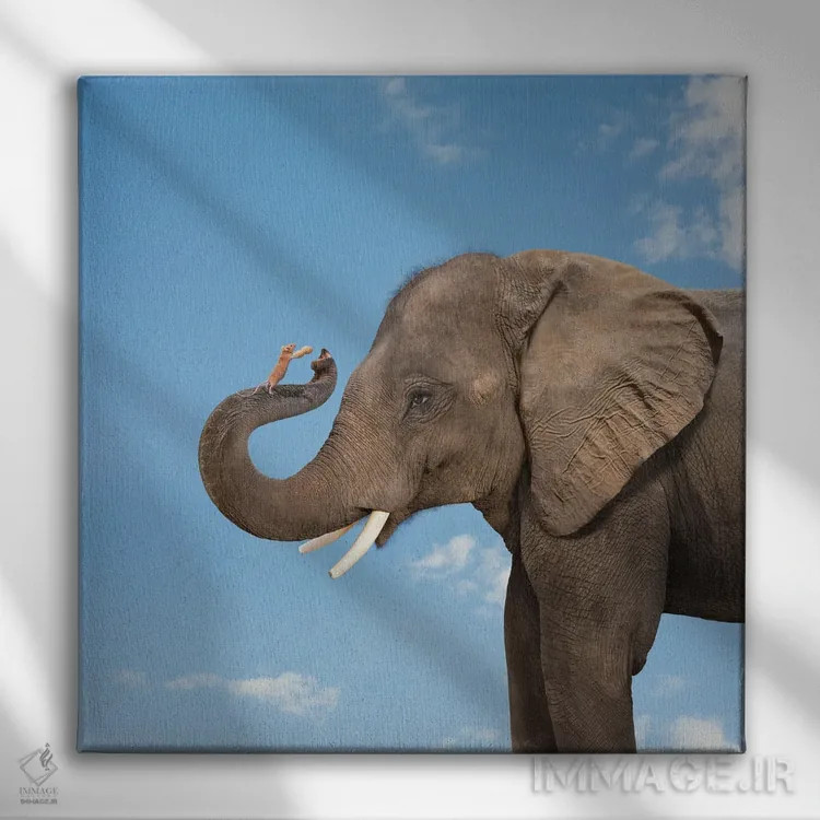 تابلو دکوراتیو دوستی فیل و موش اثر لوند روزر - نمای روبهرو روی دیوار