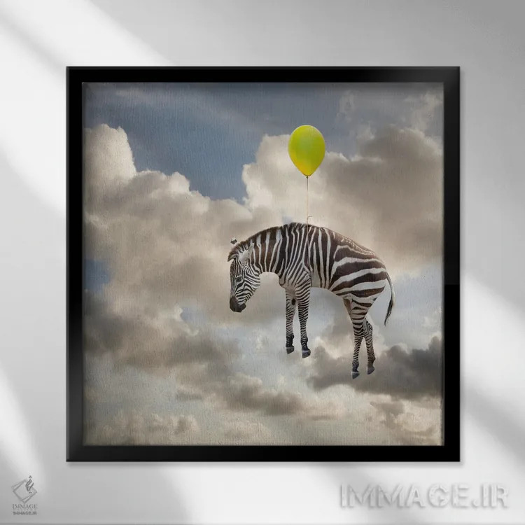 تابلو دکوراتیو شناور گورخری اثر لوند روزر - نمای قابدار مشکی