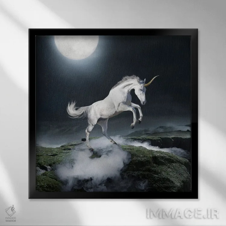 تابلو دکوراتیو تک شاخ نیمه شب اثر لوند روزر - نمای قابدار مشکی