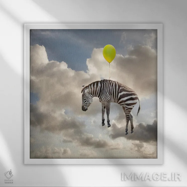 تابلو دکوراتیو شناور گورخری اثر لوند روزر - نمای قابدار سفید