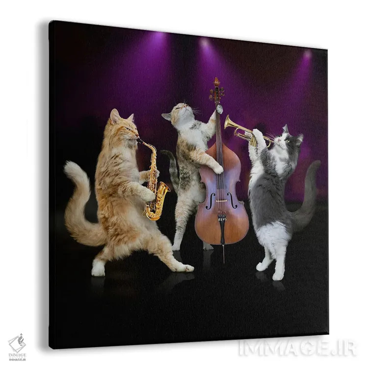 تابلو دکوراتیو گروه سه نفره گربه های جاز اثر لوند روزر - نمای پرسپکتیو محصول
