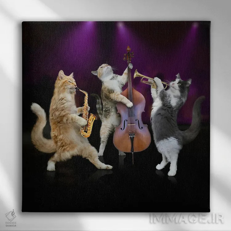 تابلو دکوراتیو گروه سه نفره گربه های جاز اثر لوند روزر - نمای روبهرو روی دیوار