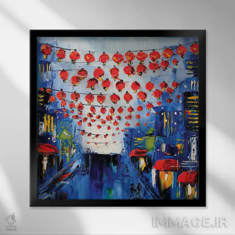 تابلو دکوراتیو محله چینی ها اثر لیزا الی - نمای قابدار مشکی