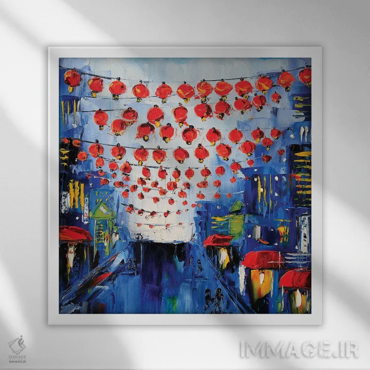 تابلو دکوراتیو محله چینی ها اثر لیزا الی - نمای قابدار سفید