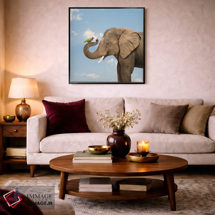 تابلو دکوراتیو دوستی فیل و طوطی لوریکیت اثر لوند روزر - D4B