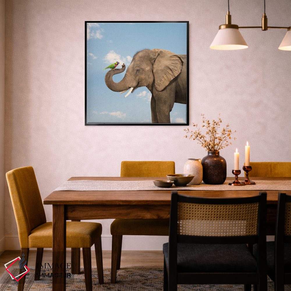 تابلو دکوراتیو دوستی فیل و طوطی لوریکیت اثر لوند روزر - D6B