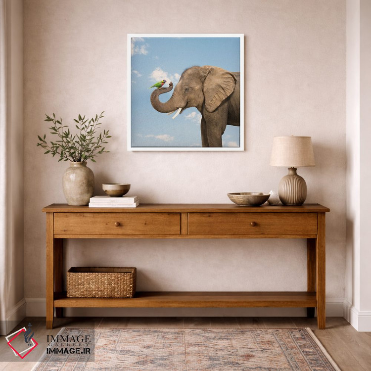 تابلو دکوراتیو دوستی فیل و طوطی لوریکیت اثر لوند روزر - D5W