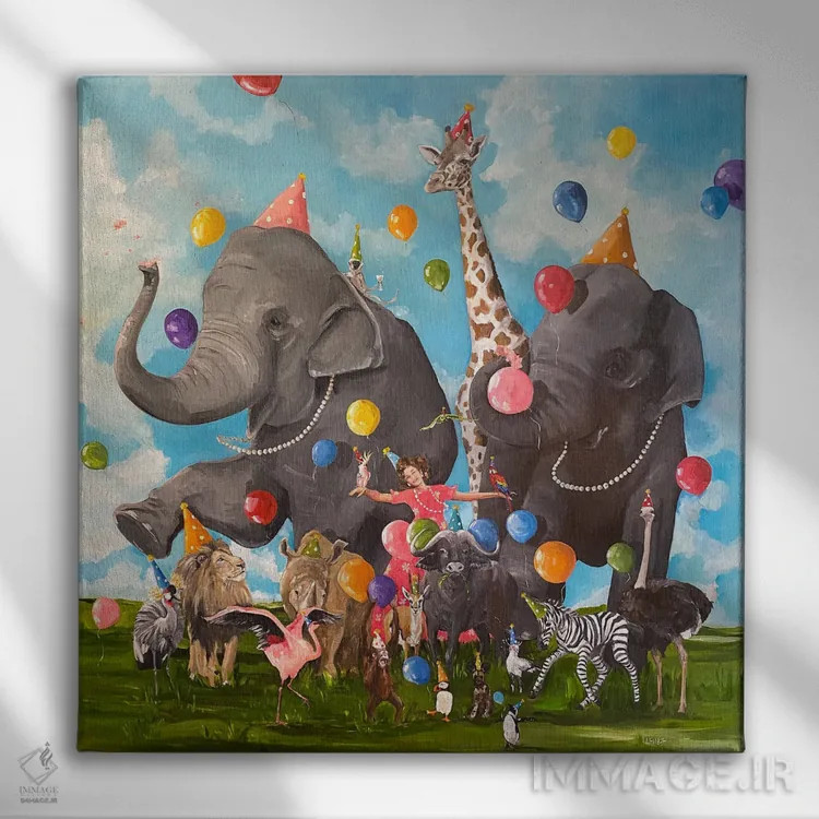 تابلو دکوراتیو ژن شادی جمع اثر لیزا فینچ - نمای روبهرو روی دیوار