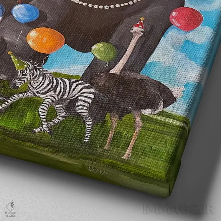 تابلو دکوراتیو ژن شادی جمع اثر لیزا فینچ - نمای نزدیک بافت بوم