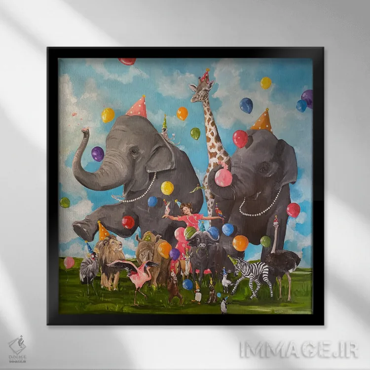 تابلو دکوراتیو ژن شادی جمع اثر لیزا فینچ - نمای قابدار مشکی