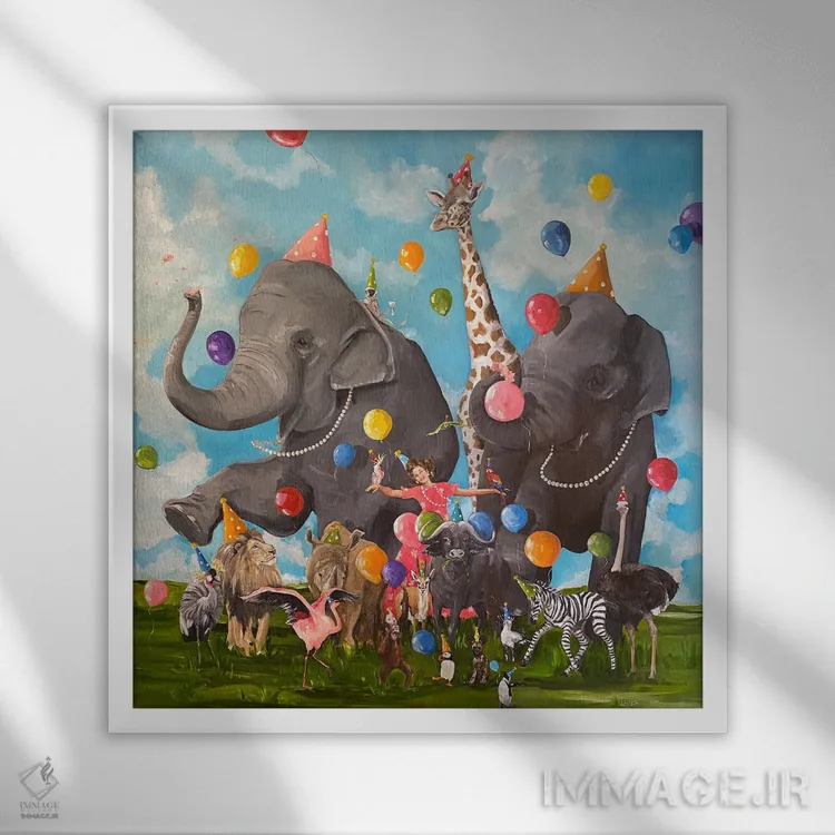 تابلو دکوراتیو ژن شادی جمع اثر لیزا فینچ - نمای قابدار سفید