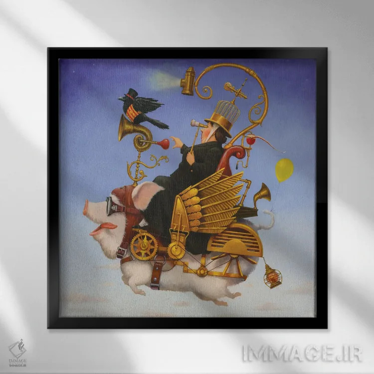 تابلو دکوراتیو پرواز خوک ها ۲ اثر لیزا فالکن سترن - نمای قابدار مشکی