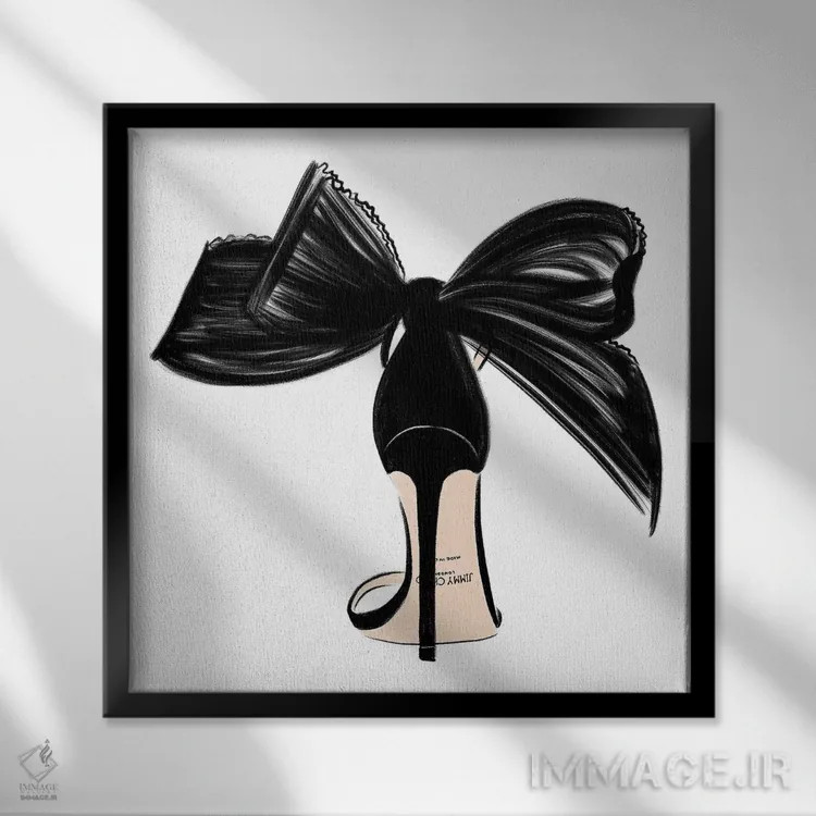 تابلو دکوراتیو پاشنه بلند پاپیونی اثر لا فم ژوژو - نمای قابدار مشکی