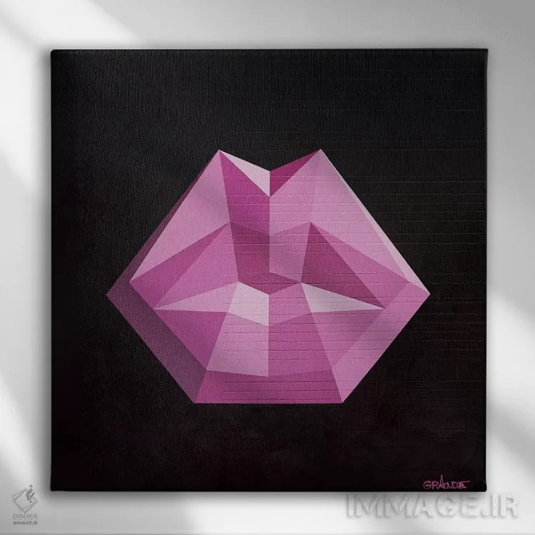 تابلو مدرن لب های سرخابی اثر آلا گرانده - نمای روبهرو روی دیوار