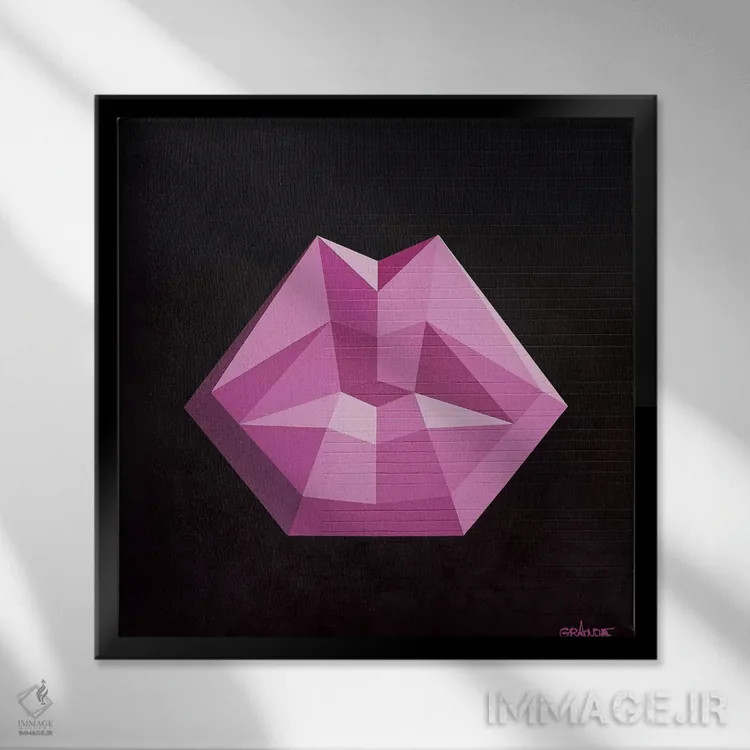 تابلو مدرن لب های سرخابی اثر آلا گرانده - نمای قابدار مشکی