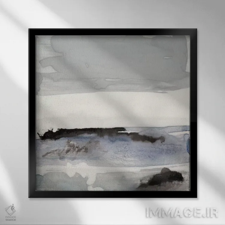 تابلو مینیمال منظره دریایی ارگانیک آبی شماره ۴ اثر لیلا براما - نمای قابدار مشکی
