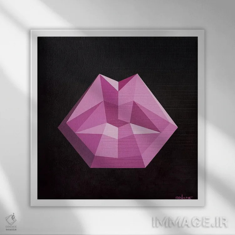 تابلو مدرن لب های سرخابی اثر آلا گرانده - نمای قابدار سفید