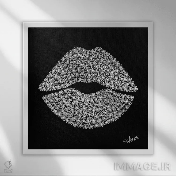 تابلو دکوراتیو لب های سفید اثر آلا گرانده - نمای قابدار سفید