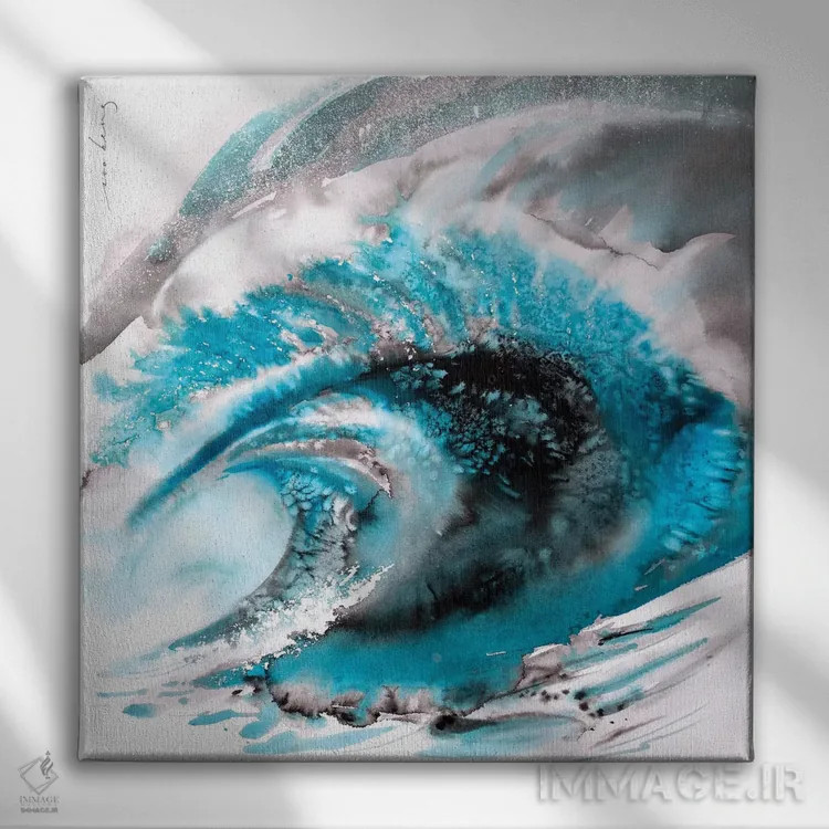 تابلو دکوراتیو امواج خروشان دو اثر سو بنگ لیم - نمای روبهرو روی دیوار