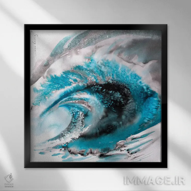 تابلو دکوراتیو امواج خروشان دو اثر سو بنگ لیم - نمای قابدار مشکی