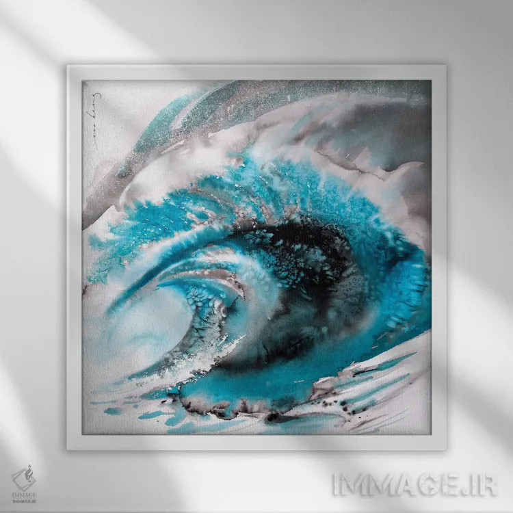 تابلو دکوراتیو امواج خروشان دو اثر سو بنگ لیم - نمای قابدار سفید