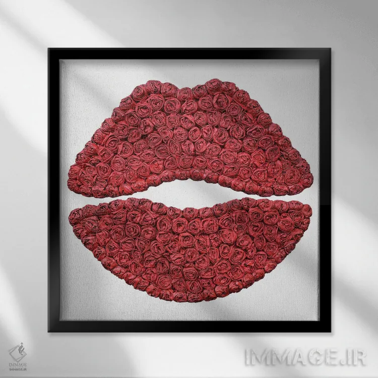 تابلو دکوراتیو بوسه گل رز اثر آلا گرانده - نمای قابدار مشکی