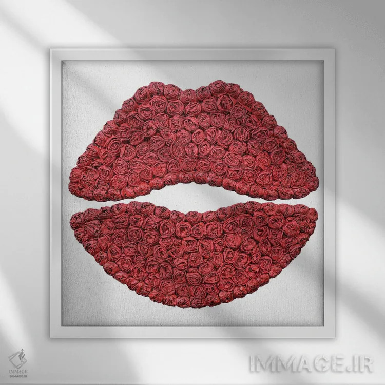 تابلو دکوراتیو بوسه گل رز اثر آلا گرانده - نمای قابدار سفید