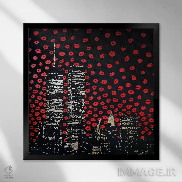 تابلو دکوراتیو بوسه های عاشقانه اثر آلا گرانده - نمای قابدار مشکی