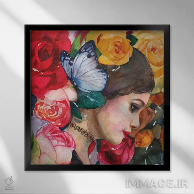 تابلو دکوراتیو در باغ گل رز اثر لیوبا برکنر - نمای قابدار مشکی