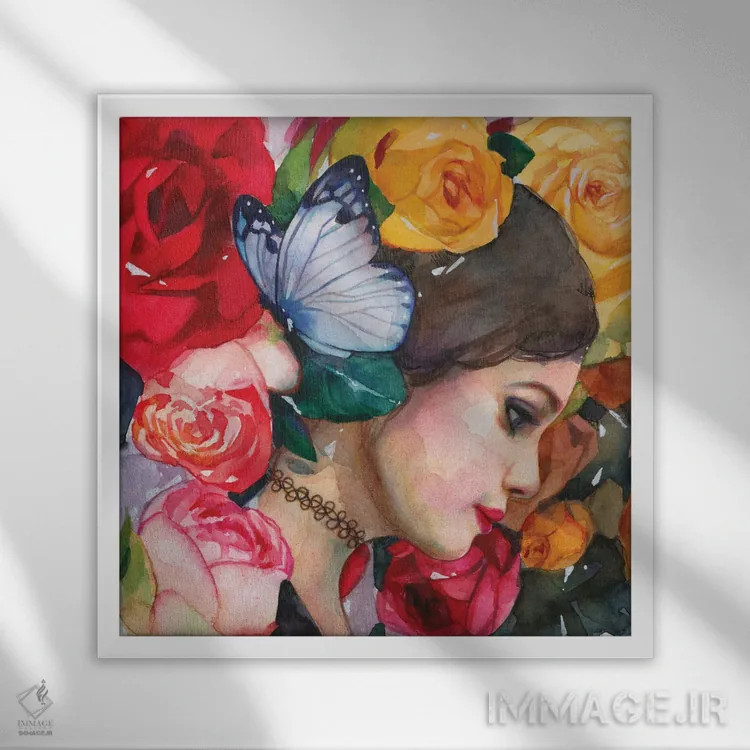 تابلو دکوراتیو در باغ گل رز اثر لیوبا برکنر - نمای قابدار سفید