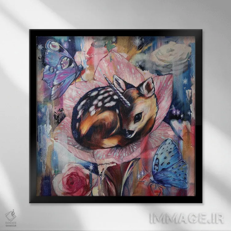 تابلو دکوراتیو گوزن جوان اثر لیوبا برکنر - نمای قابدار مشکی