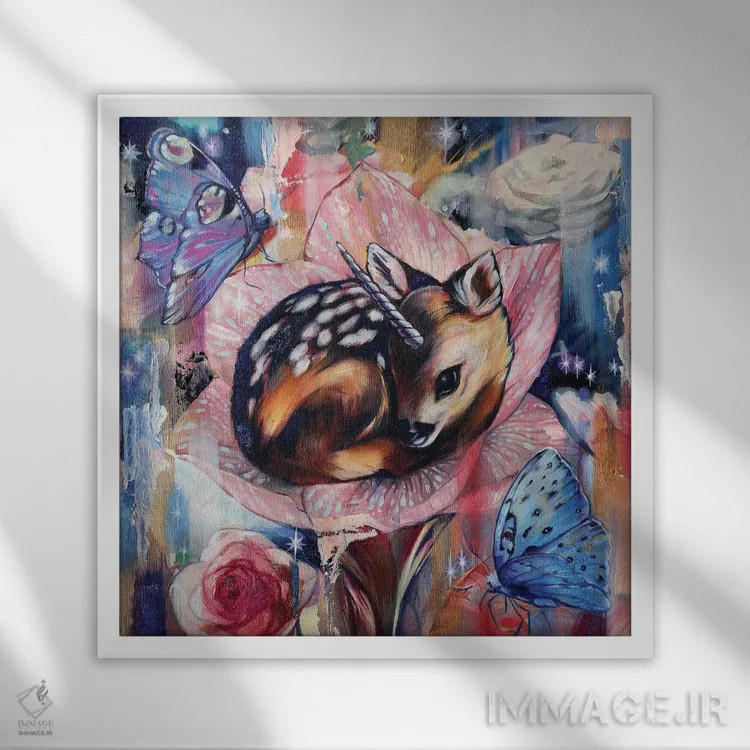 تابلو دکوراتیو گوزن جوان اثر لیوبا برکنر - نمای قابدار سفید