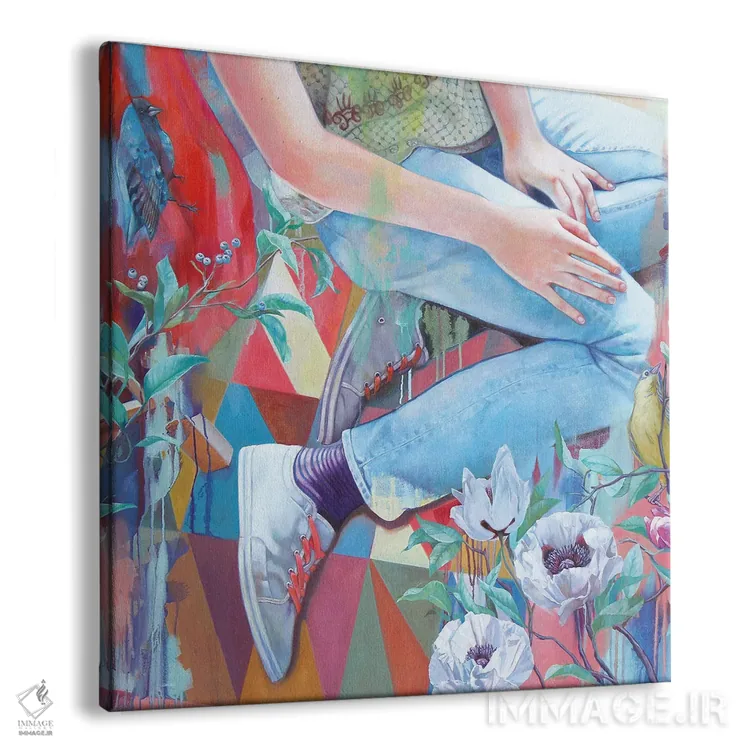 تابلو دکوراتیو مرغ آبی و شقایق های سفید اثر لیوبا برکنر - نمای پرسپکتیو محصول