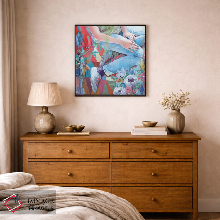 تابلو دکوراتیو مرغ آبی و شقایق های سفید اثر لیوبا برکنر - D1B