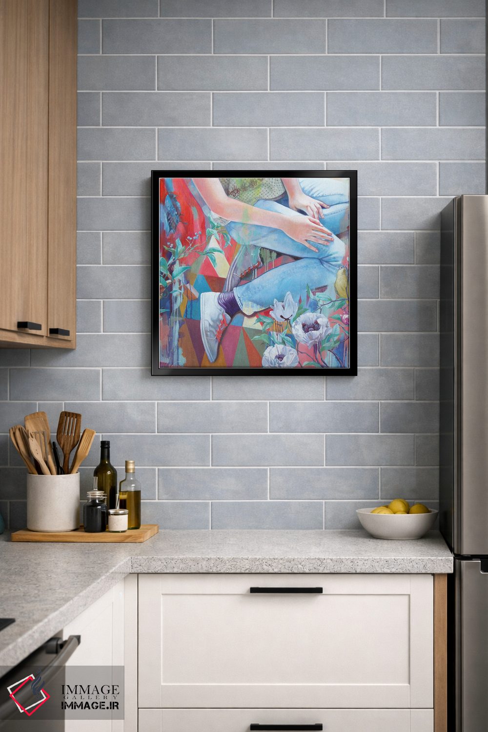 تابلو دکوراتیو مرغ آبی و شقایق های سفید اثر لیوبا برکنر - D4B