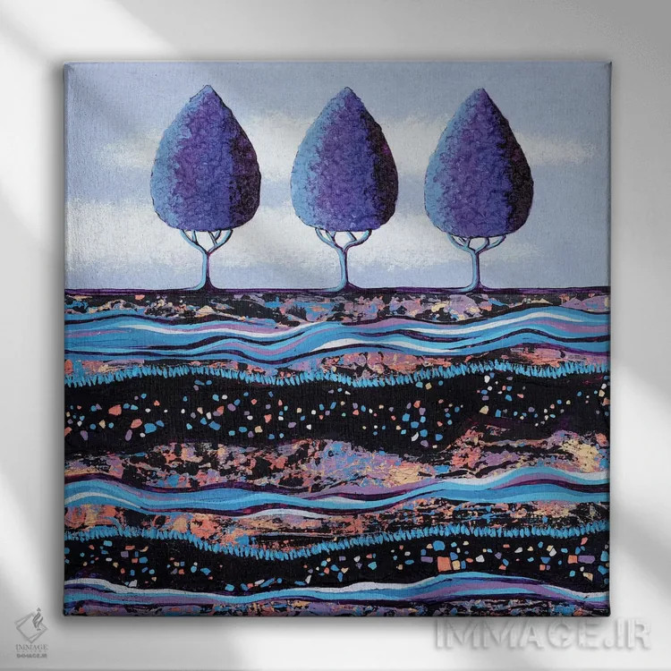 تابلو مدرن درختان بنفش اثر لیزا فرانسیس جاد - نمای روبهرو روی دیوار