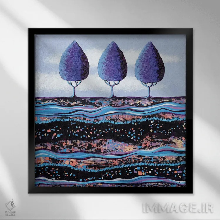 تابلو مدرن درختان بنفش اثر لیزا فرانسیس جاد - نمای قابدار مشکی