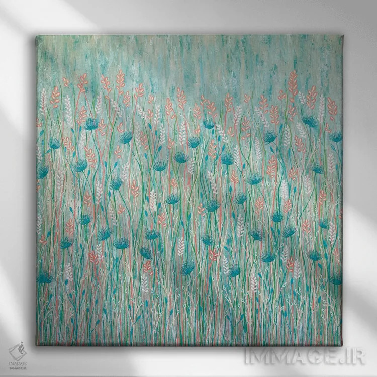 تابلو مدرن گل وحشی با رنگ های پاستلی اثر لیزا فرانسیس جاد - نمای روبهرو روی دیوار