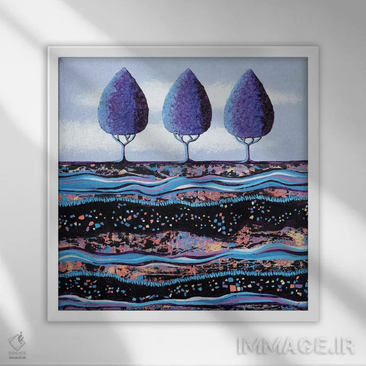 تابلو مدرن درختان بنفش اثر لیزا فرانسیس جاد - نمای قابدار سفید