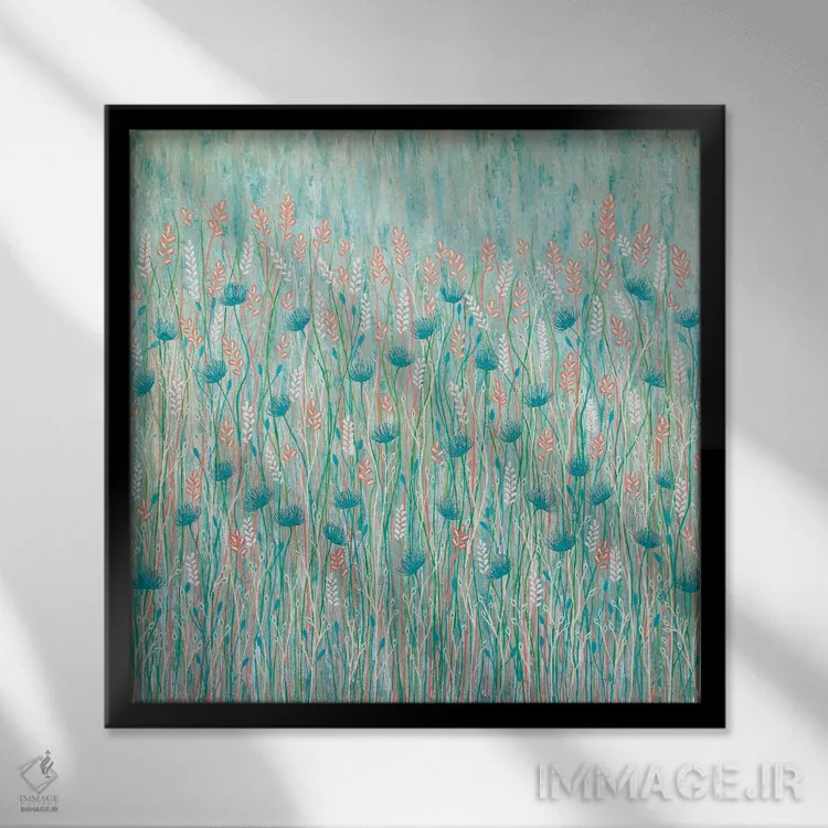 تابلو مدرن گل وحشی با رنگ های پاستلی اثر لیزا فرانسیس جاد - نمای قابدار مشکی