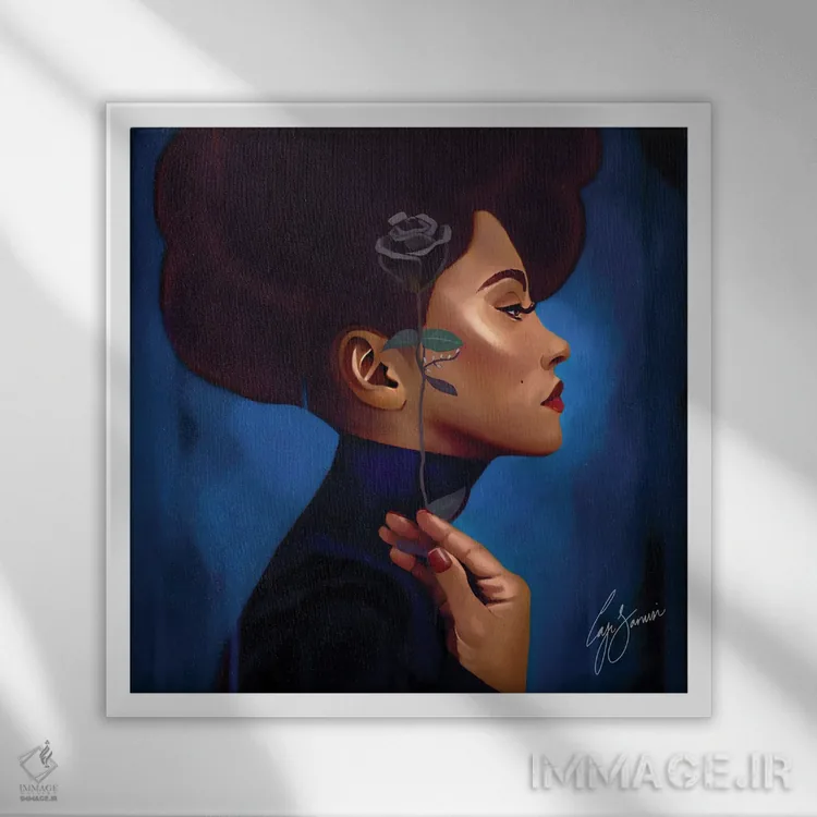 تابلو دکوراتیو رز سیاه اثر لاژی سنوسی - نمای قابدار سفید