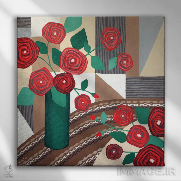 تابلو مدرن رزها سرخ اند اثر لیزا فرانسیس جاد - نمای روبهرو روی دیوار