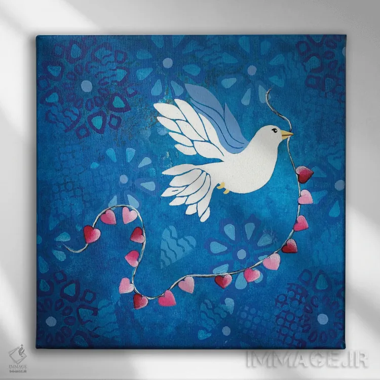 تابلو مدرن پرنده صلح اثر لیزا فرانسیس جاد - نمای روبهرو روی دیوار