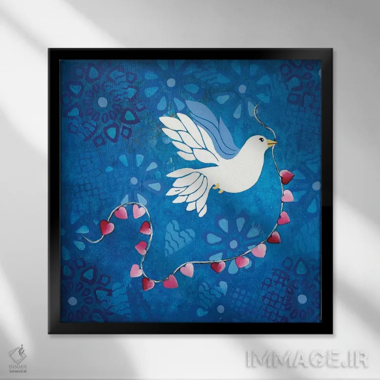 تابلو مدرن پرنده صلح اثر لیزا فرانسیس جاد - نمای قابدار مشکی