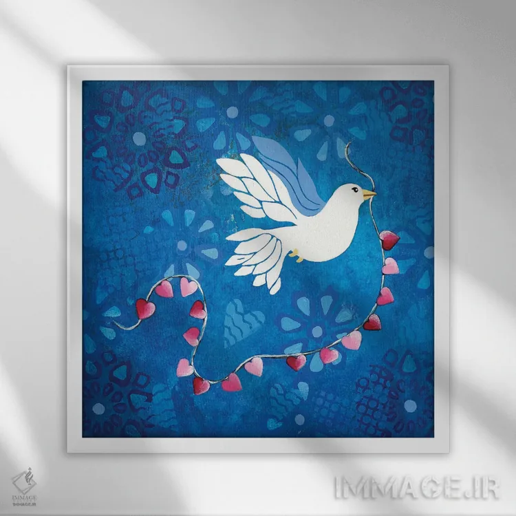 تابلو مدرن پرنده صلح اثر لیزا فرانسیس جاد - نمای قابدار سفید