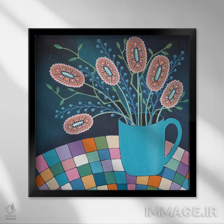 تابلو دکوراتیو فنجان شادی اثر لیزا فرانسیس جاد - نمای قابدار مشکی