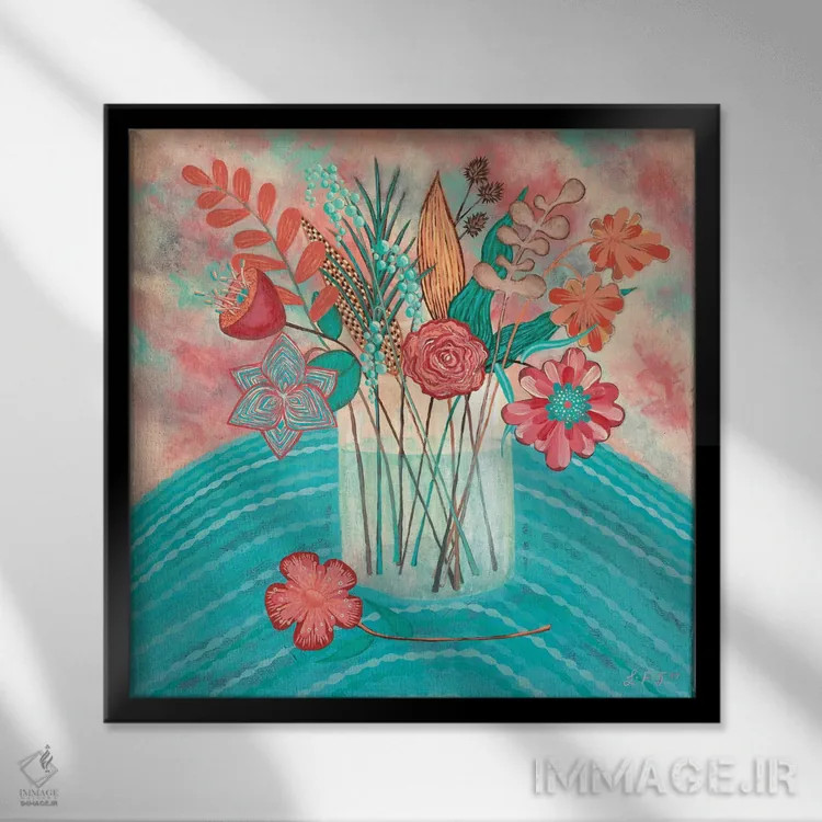 تابلو مدرن شکوفه های لطیف اثر لیزا فرانسیس جاد - نمای قابدار مشکی