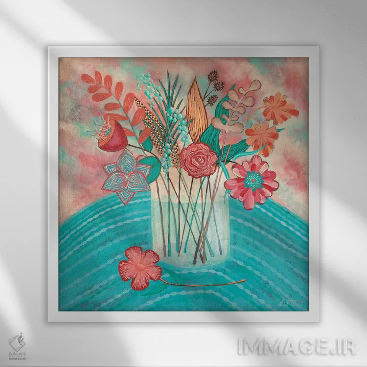 تابلو مدرن شکوفه های لطیف اثر لیزا فرانسیس جاد - نمای قابدار سفید