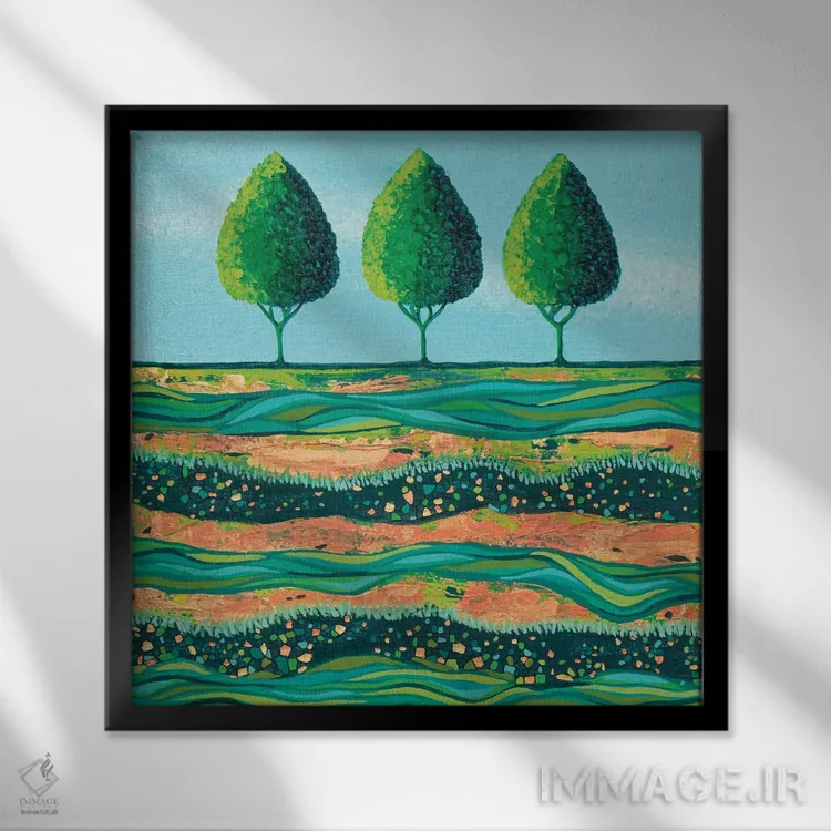تابلو انتزاعی درختان به رنگ لیمویی اثر لیزا فرانسیس جاد - نمای قابدار مشکی
