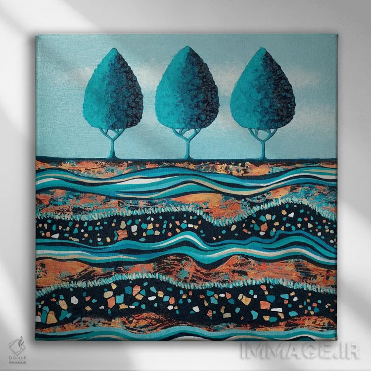 تابلو انتزاعی درختان به رنگ آب و نور اثر لیزا فرانسیس جاد - نمای روبهرو روی دیوار